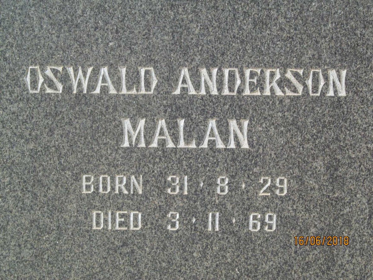 MALAN Oswald Anderson 1929-1969