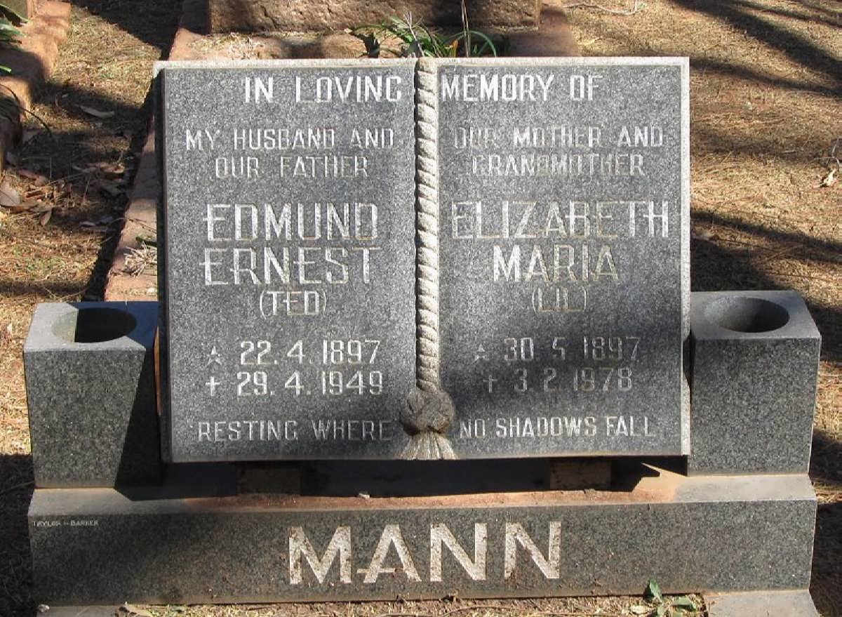 MANN Edmund Ernest 1897-1949 &amp; Elizabeth Maria 1897-1978