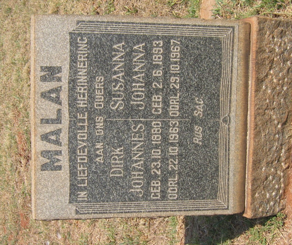 MALAN Dirk Johannes 1880-1963 &amp; Susanna Johanna 1893-1967