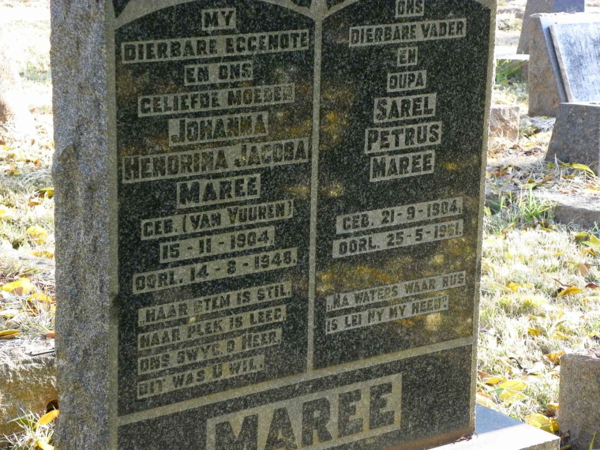 MAREE Sarel Petrus 1904-1951 &amp; Johanna Hendrina Jacoba VAN VUUREN 1904-1948