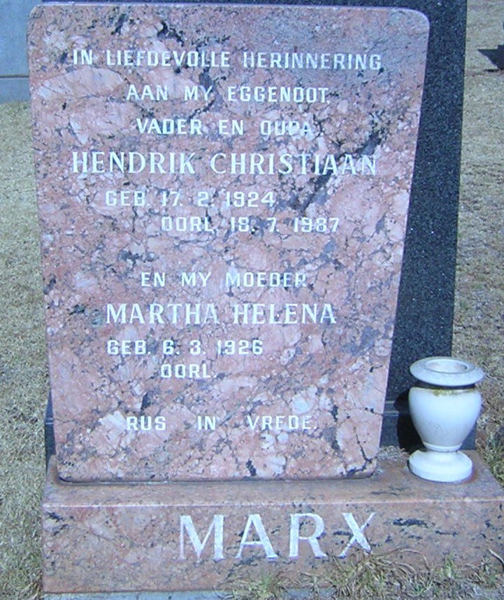 MARX Hendrik Christiaan 1924-1987 &amp; Martha Helena 1926-