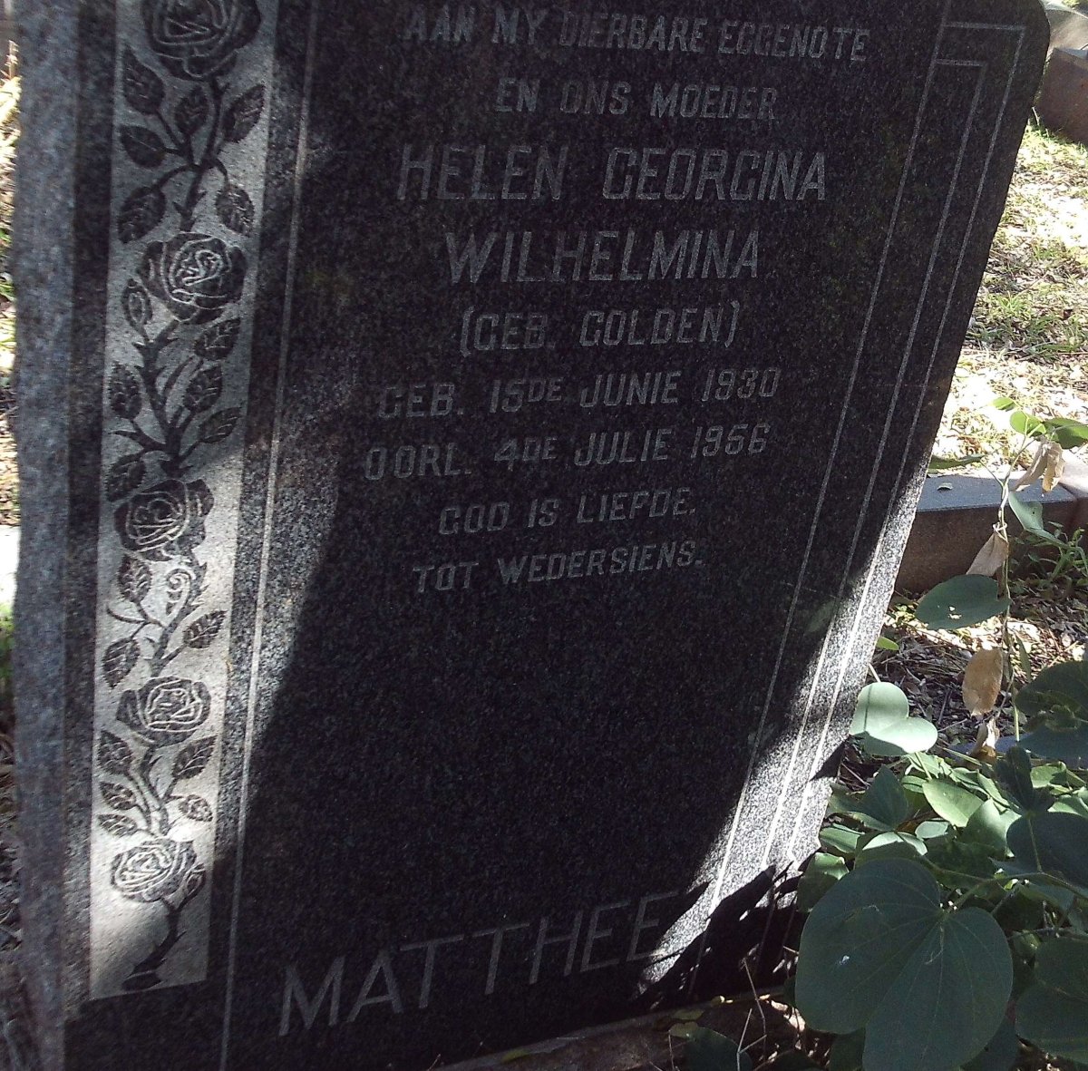 MATTHEE Helen Georgina Wilhelmina nee GOLDEN 1930-1956