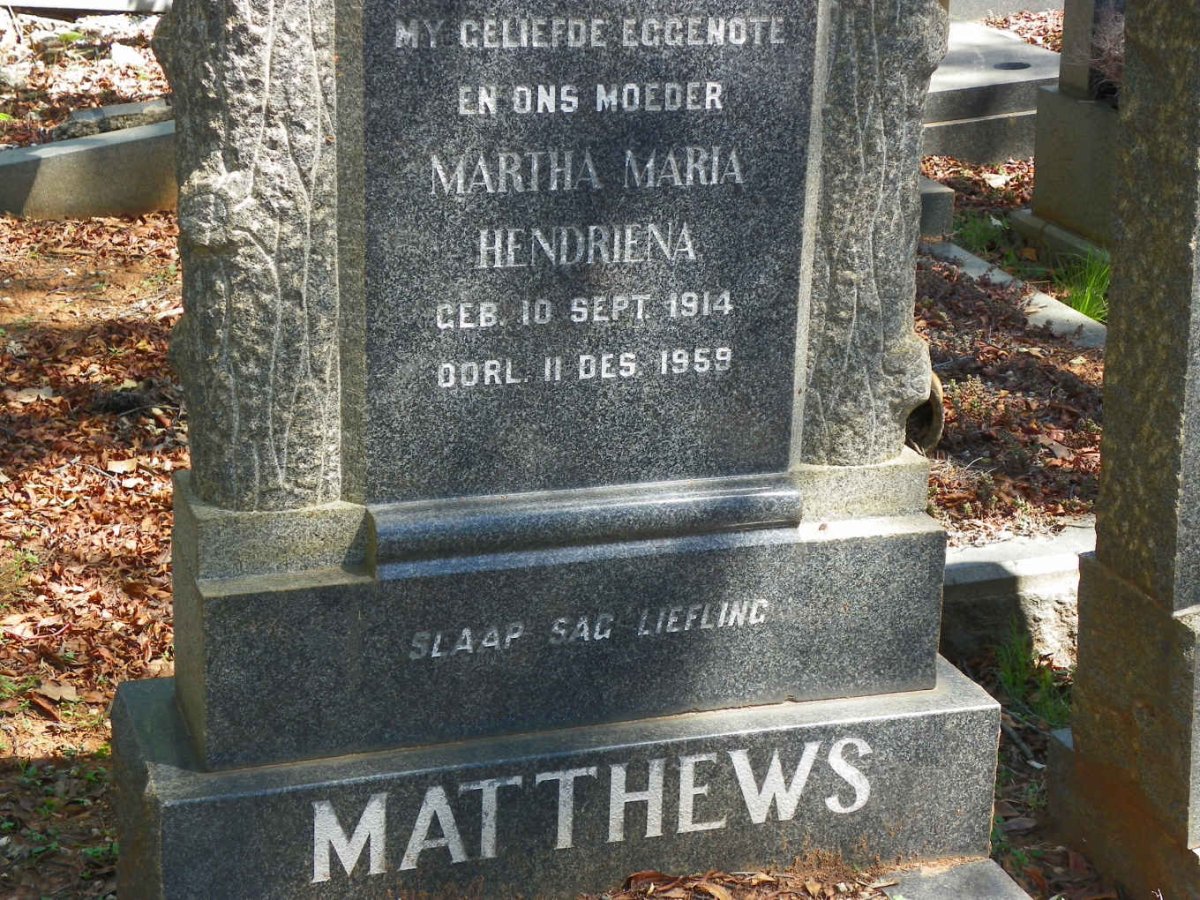 MATTHEWS Martha Maria Hendriena 1914-1959