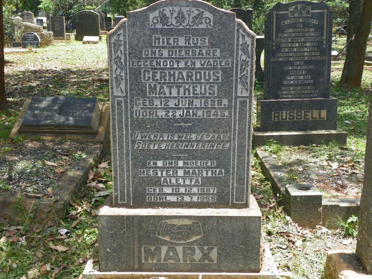 MARX Gerhardus Mattheus 1888-1945 &amp; Hester Martha Aletta 1887-1968