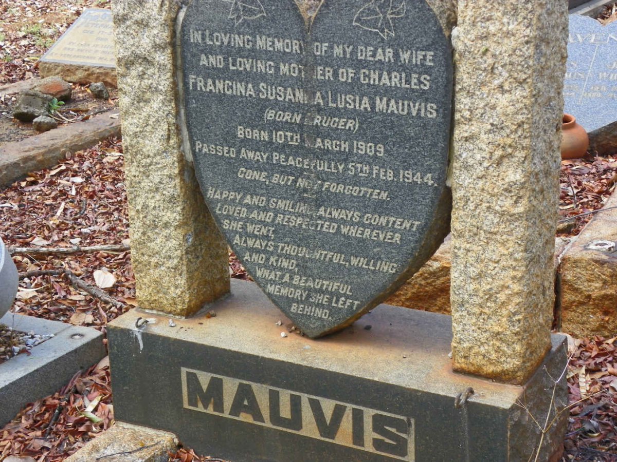 MAUVIS Francina Susanna Lusia nee KRUGER 1909-1944