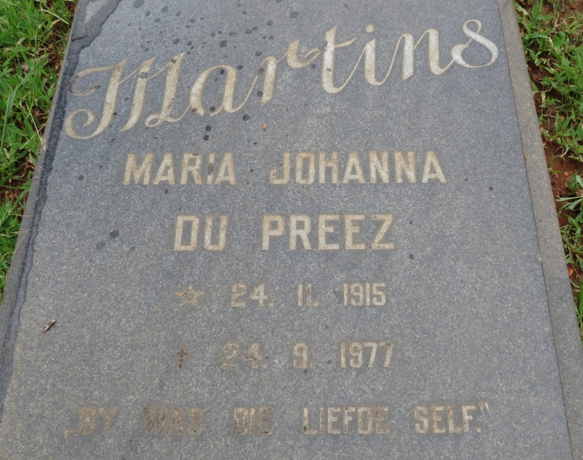 MARTINS Maria Johanna nee DU PREEZ 1915-1977
