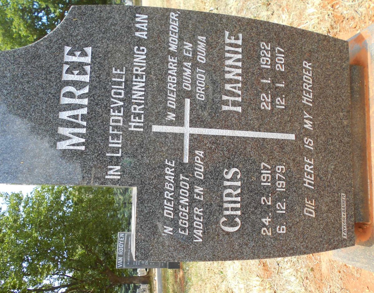 MAREE Chris 1917-1979 &amp; Hannie 1922-2017