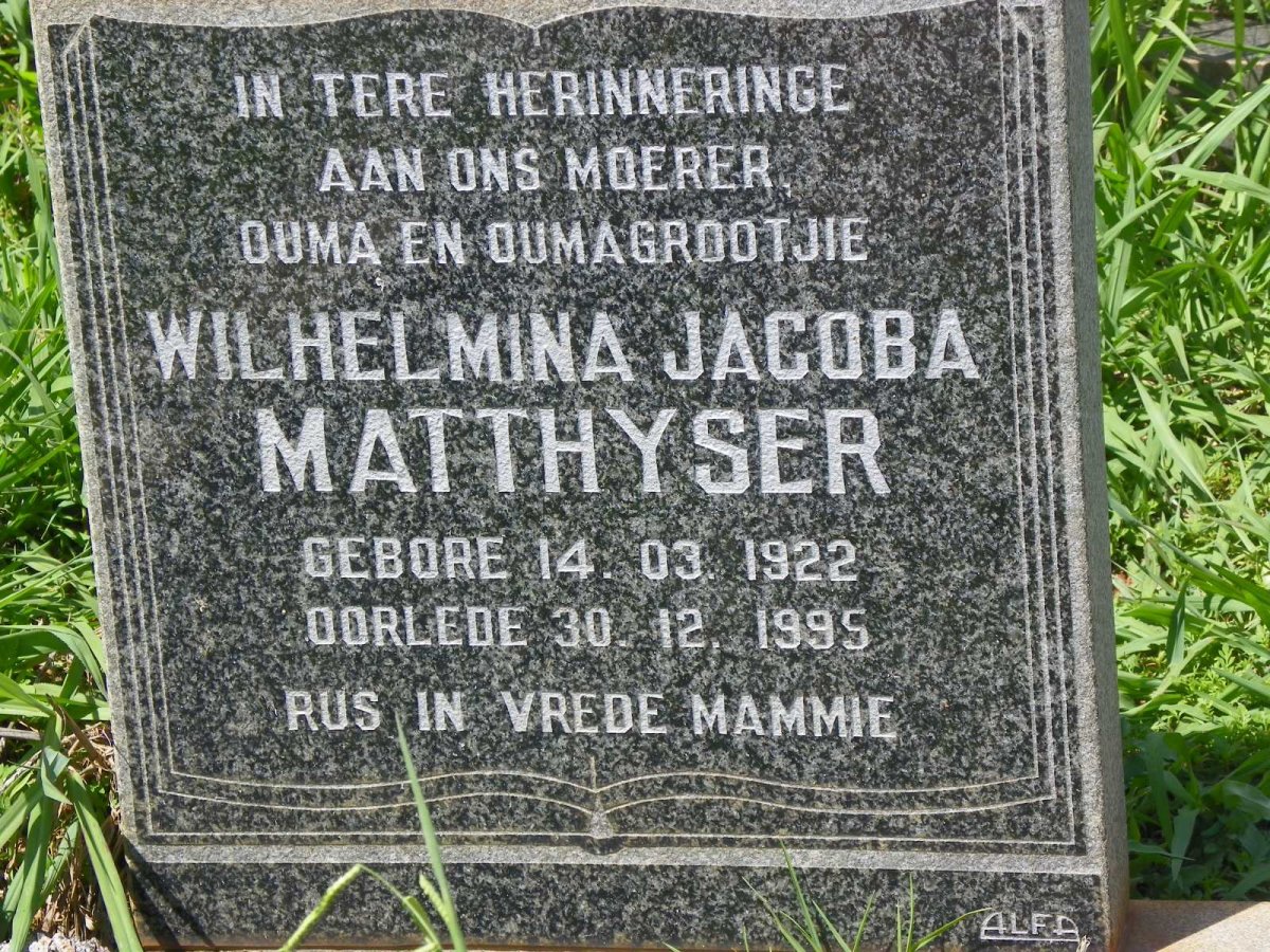 MATTHYSER Wilhelmina Jacoba 1922-1995