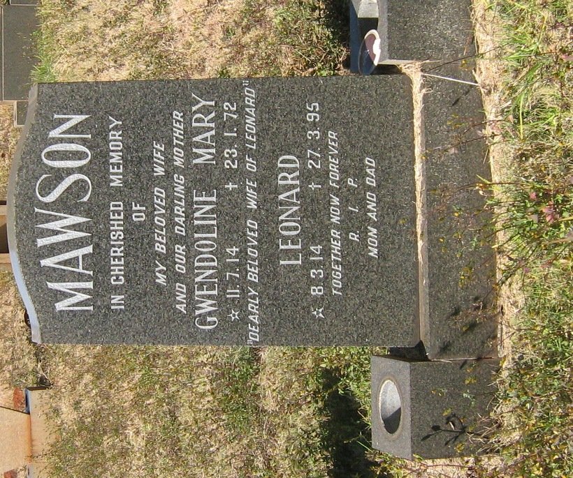 MAWSON Leonard 1914-1995 &amp; Gwendoline Mary 1914-1972