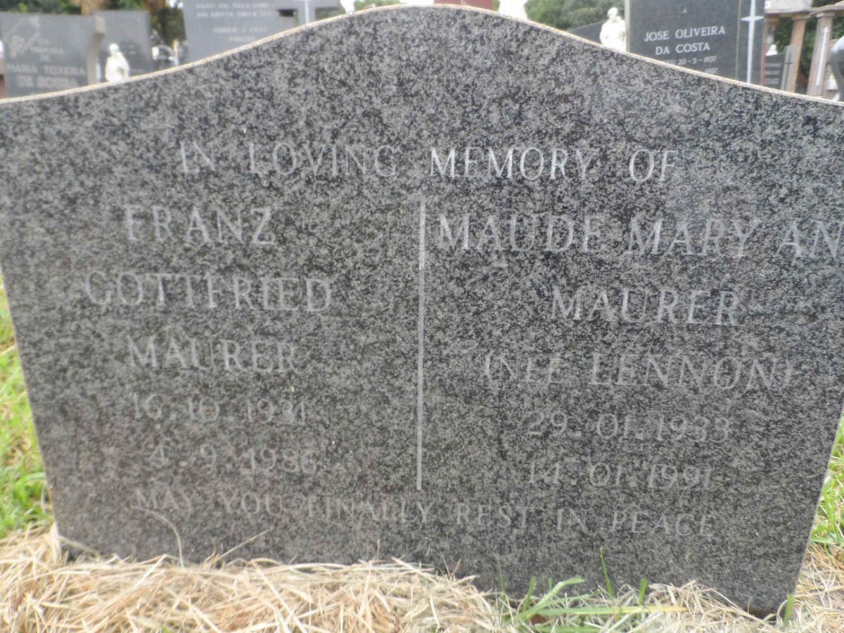 MAURER Franz Gottfried 1931-1986 &amp; Maude Mary An LENNON 1933-1991