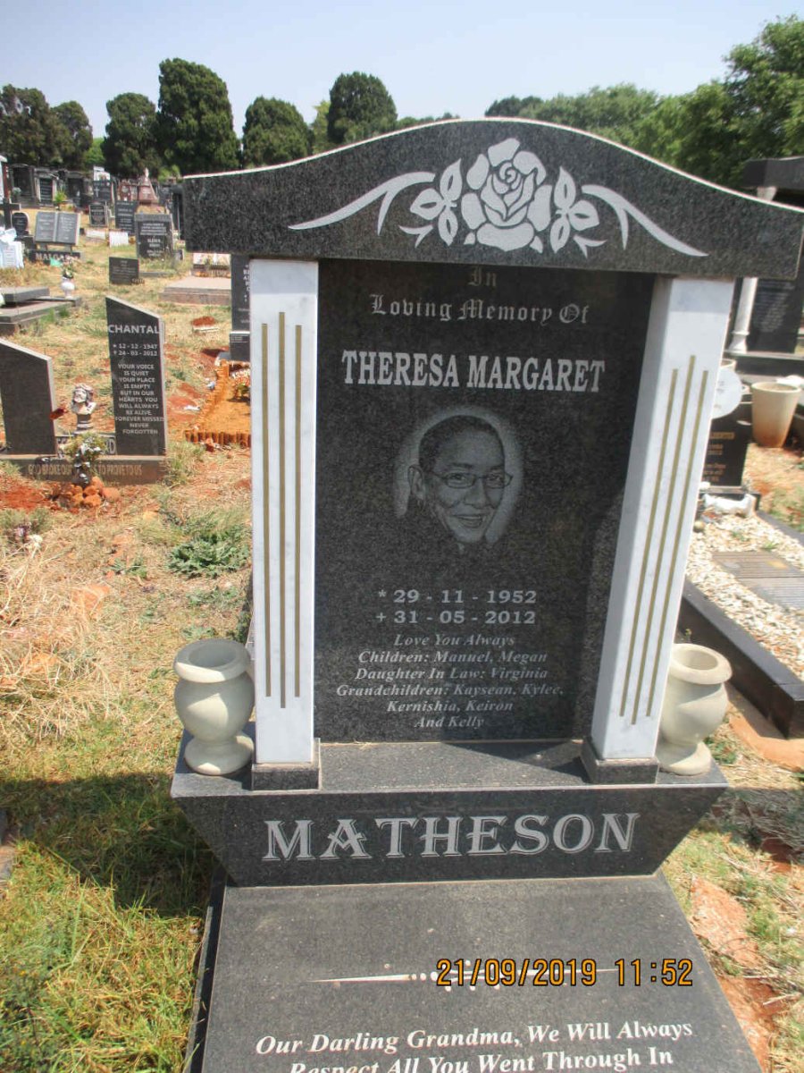 MATHESON Theresa Margaret 1952-2012