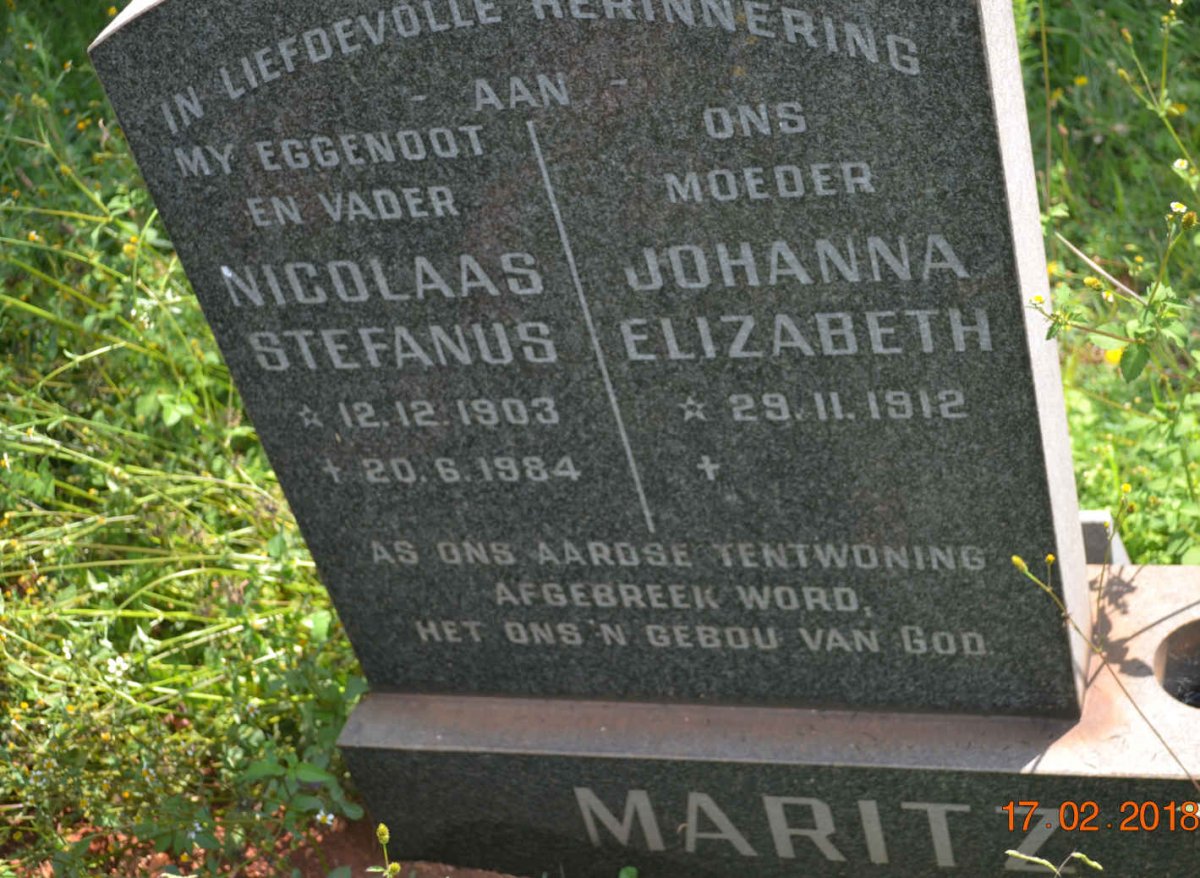 MARITZ Nicolaas Stefanus 1903-1984 &amp; Johanna Elizabeth 1912-