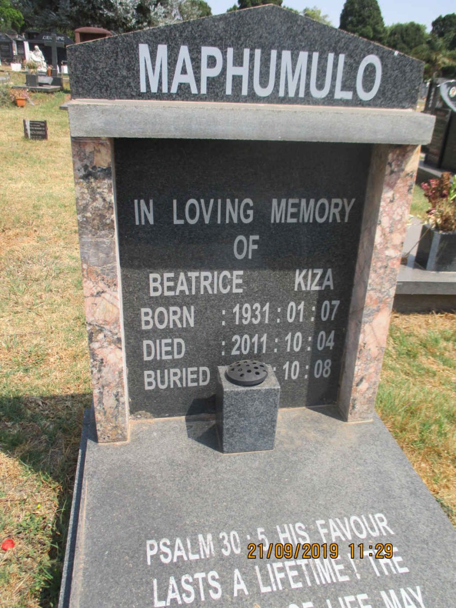 MAPHUMULO Beatrice Kiza 1931-2011