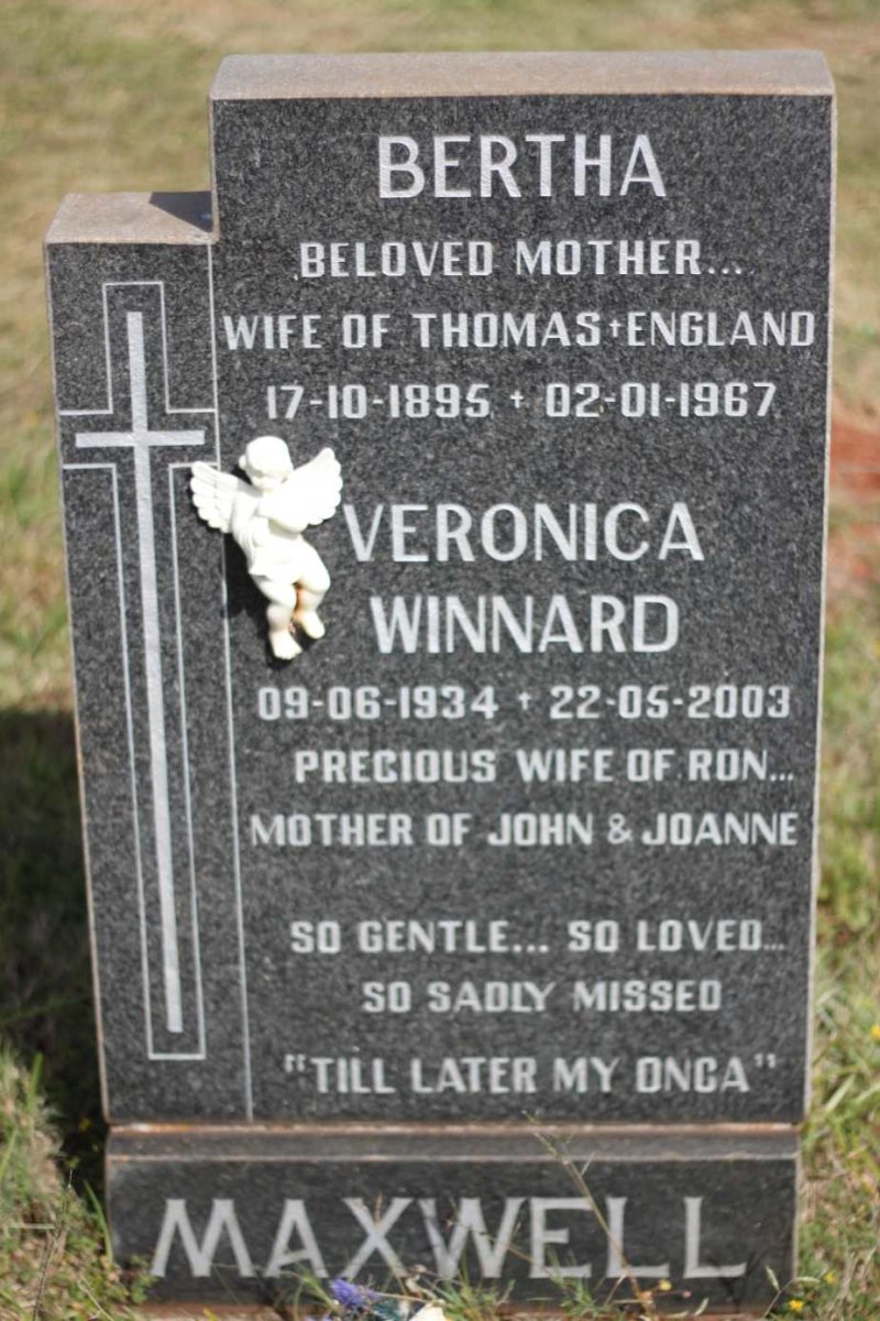MAXWELL Bertha 1895-1967 :: MAXWELL Veronica Winnard 1934-2003