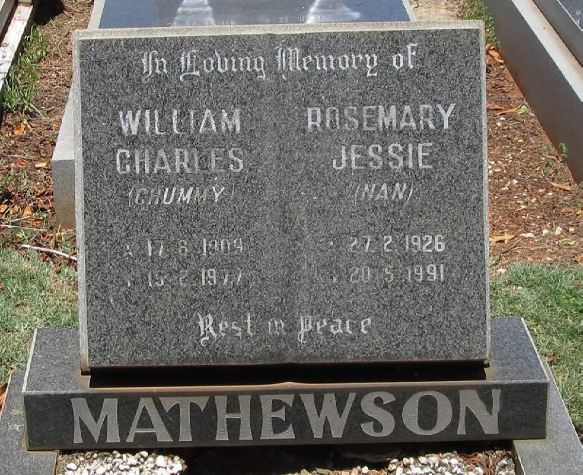 MATHEWSON William Charles 1909-1977 &amp; Rosemary Jessie 1926-1991