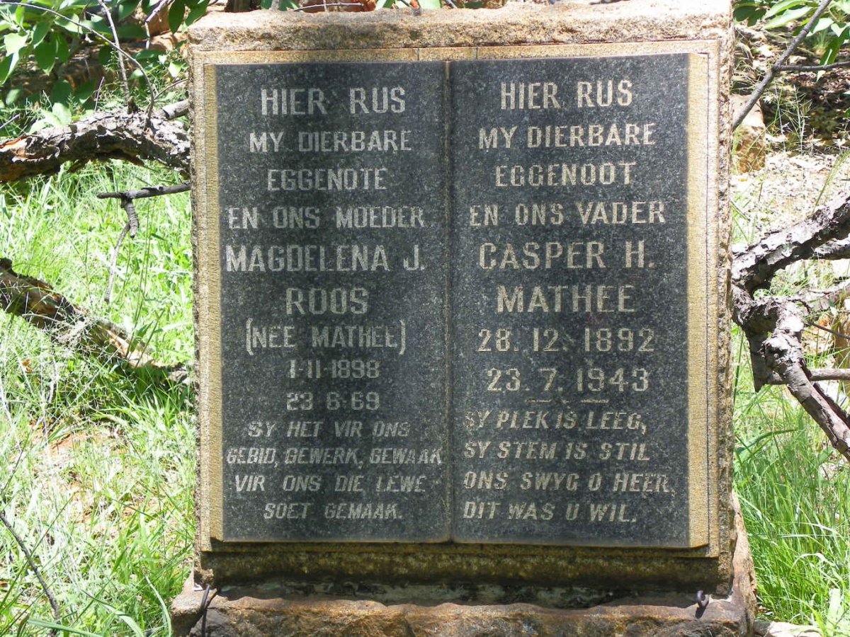 MATHEE Casper H. 1892-1943 :: ROOS Magdelena J. nee MATHEE 1898-1969