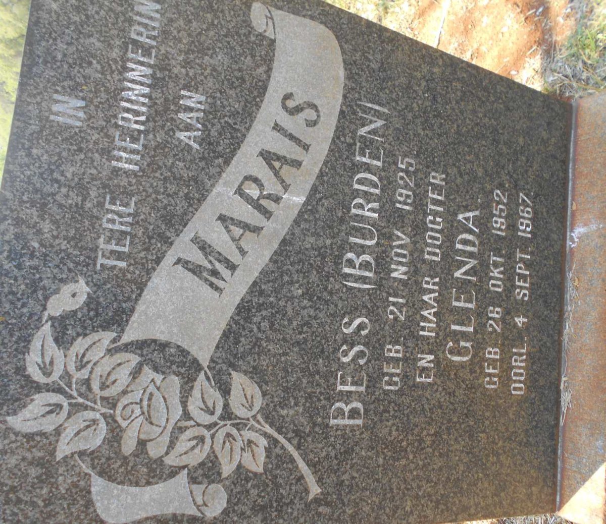 MARAIS Bess nee BURDEN 1925-1967 :: MARAIS Glenda 1952-1967