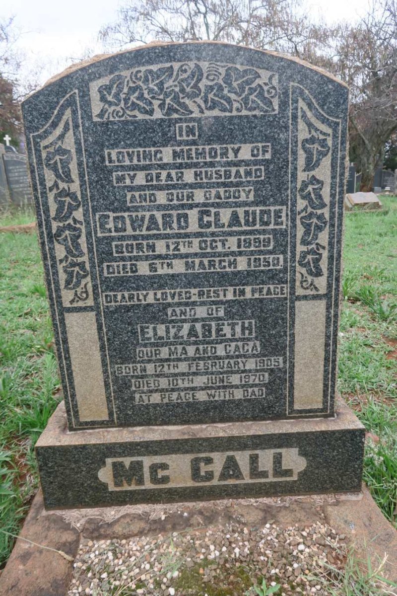 MCCALL Edward Claude 1899-1950 &amp; Elizabeth 1905-1970
