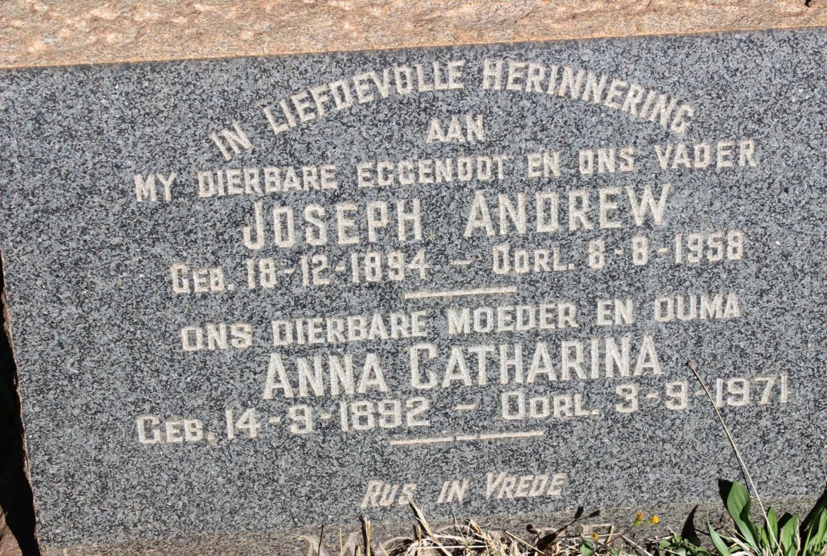 MCGABE Joseph Andrew 1894-1958 &amp; Anna Catharina 1892-1971