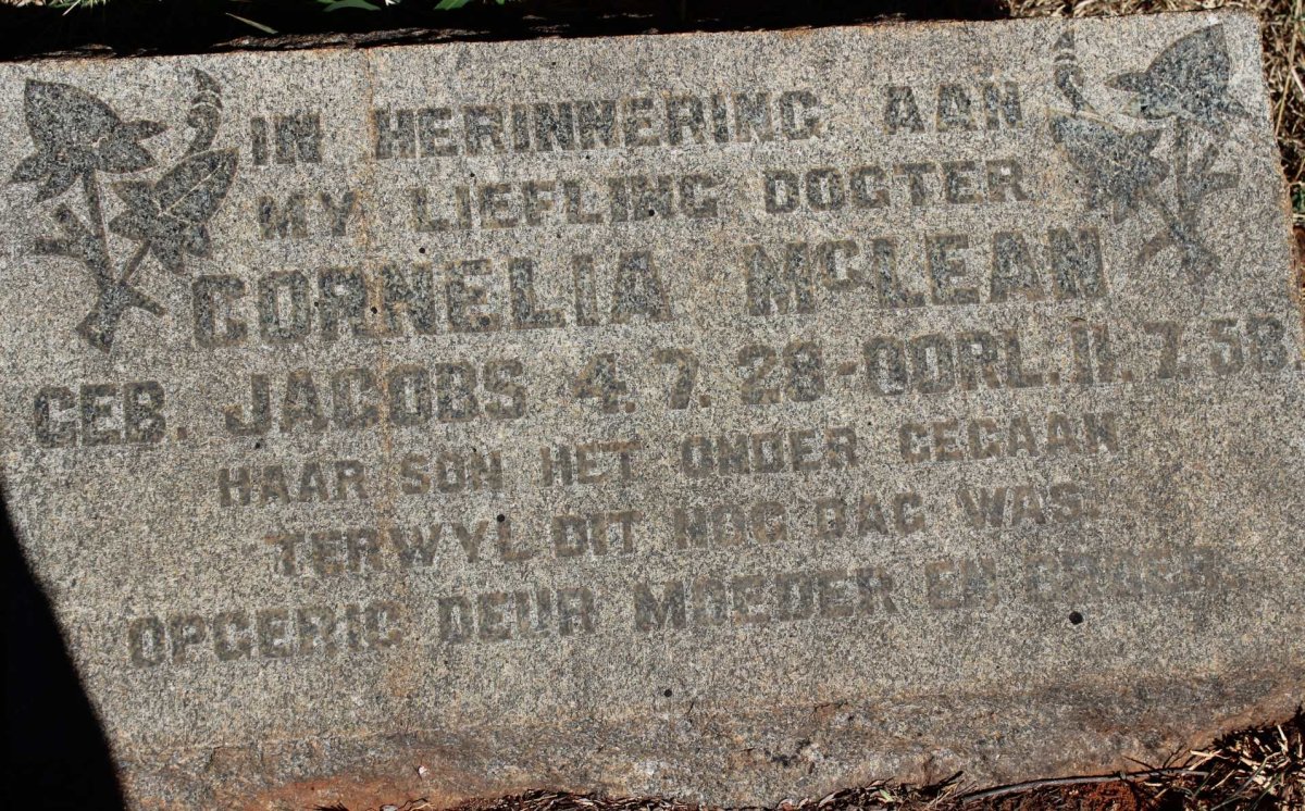 McLEAN Cornelia nee JACOBS 1928-1958