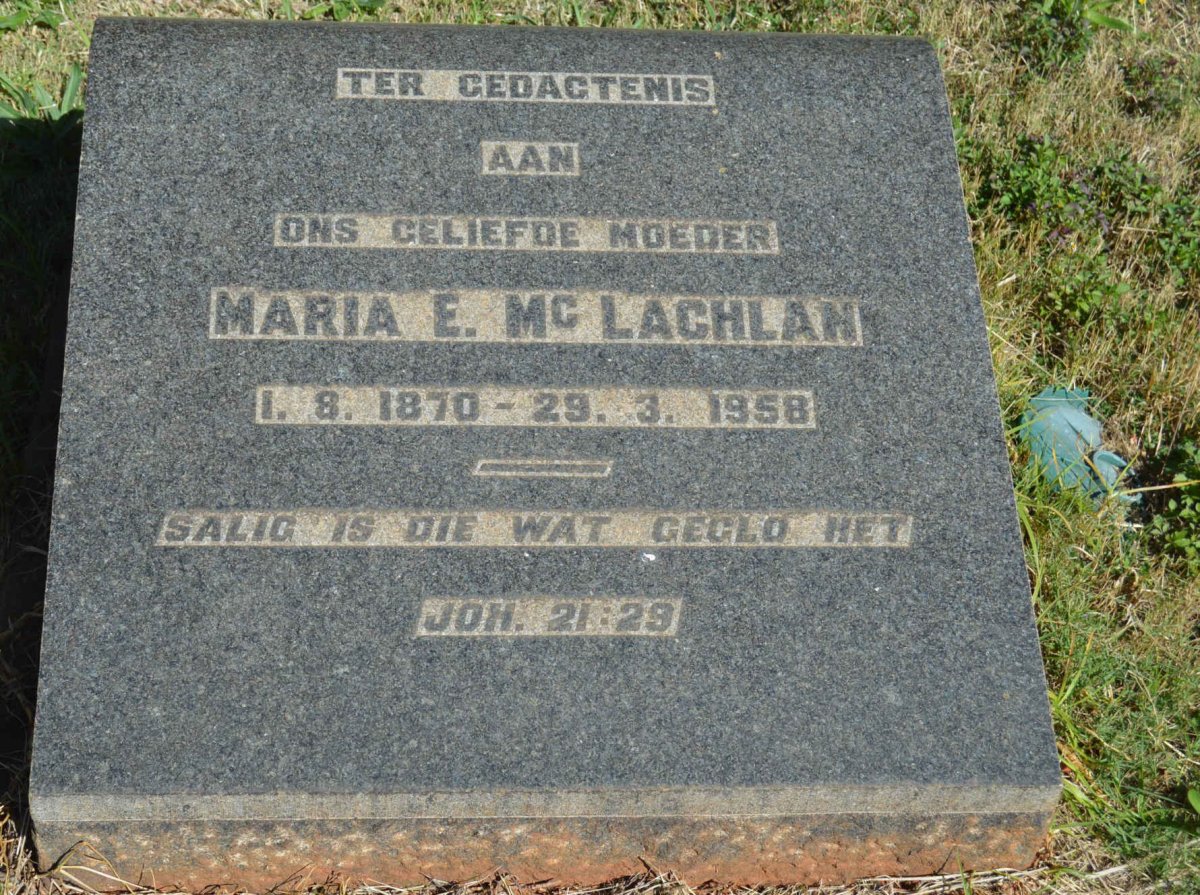 McLACHLAN Maria E. 1870-1958