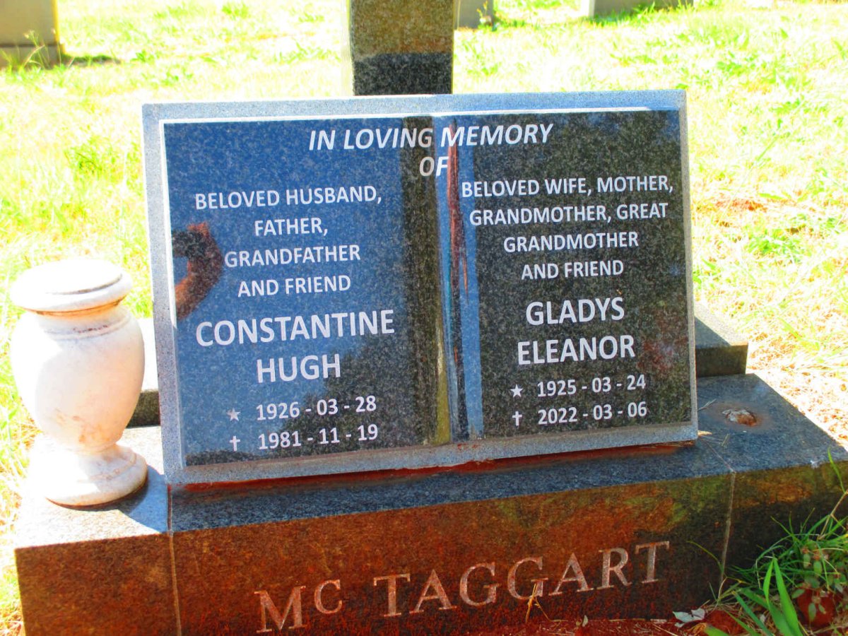 McTAGGART Constantine Hugh 1926-1981 &amp; Gladys Eleanor 1925-2022
