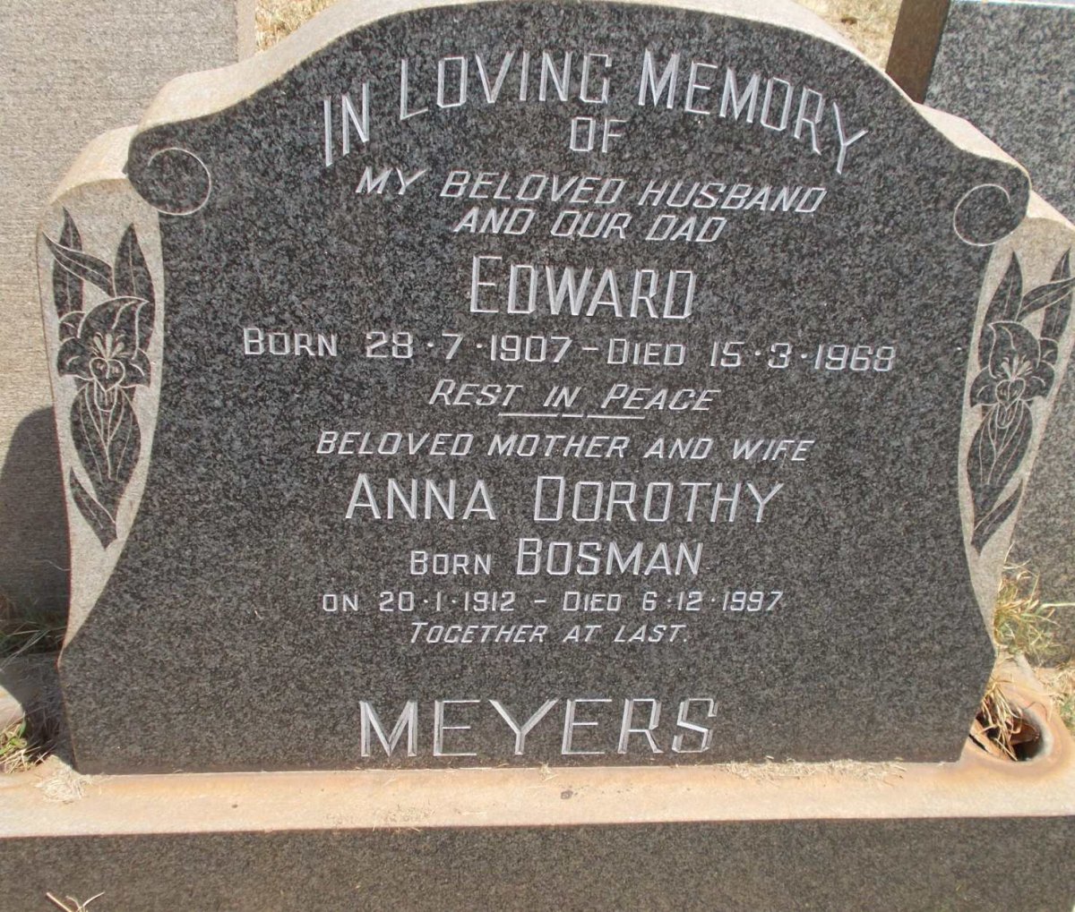 MEYERS Edward 1907-1968 &amp; Anna Dorothy BOSMAN 1912-1997