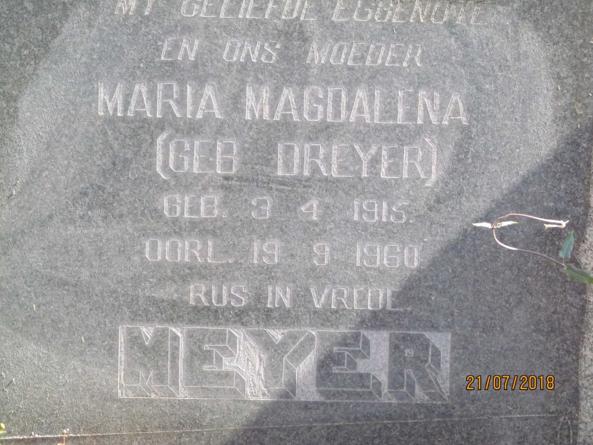 MEYER Maria Magdalena nee DREYER 1915-1960