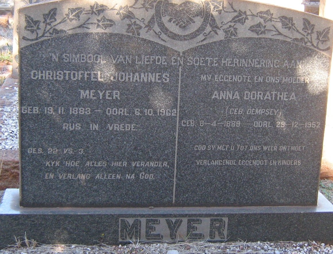 MEYER Christoffel Johannes 1883-1962 &amp; Anna Dorathea DEMPSEY 1888-1952