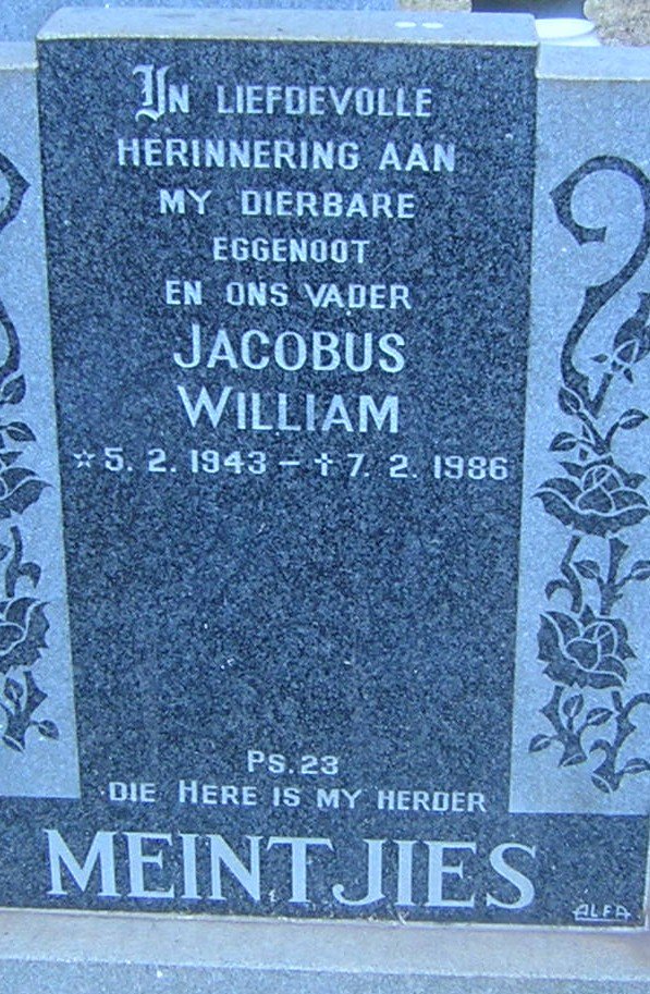 MEINTJIES Jacobus William 1943-1986