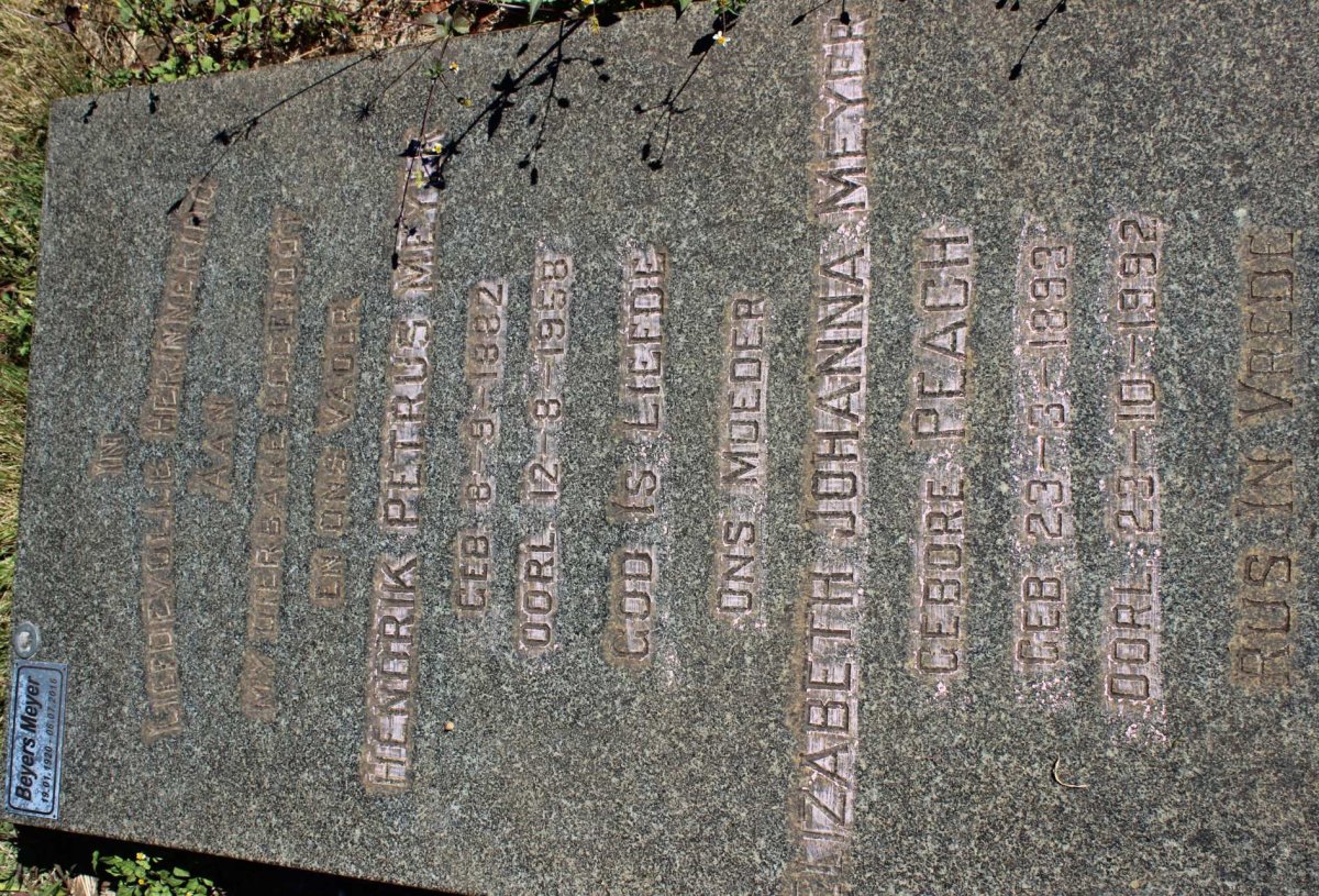 MEYER Hendrik Petrus 1882-1958 &amp; Elizabeth Johanna PEACH 1893-1992