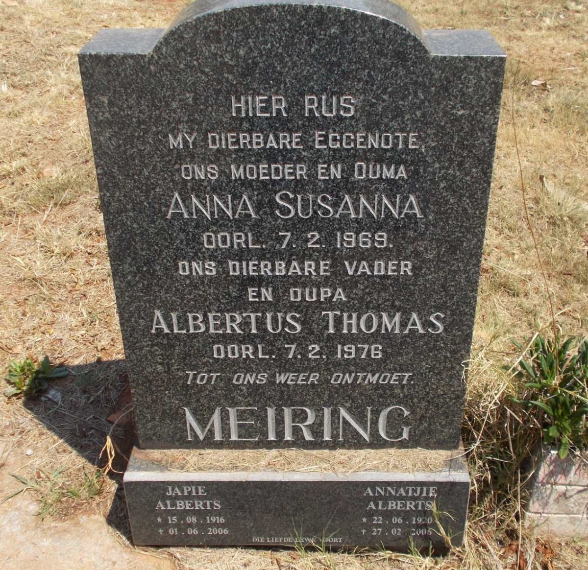 MEIRING Albertus Thomas -1976 &amp; Anna Susanna -1969 :: ALBERTS Japie 1916-2006 &amp; Annatjie 1920-2006
