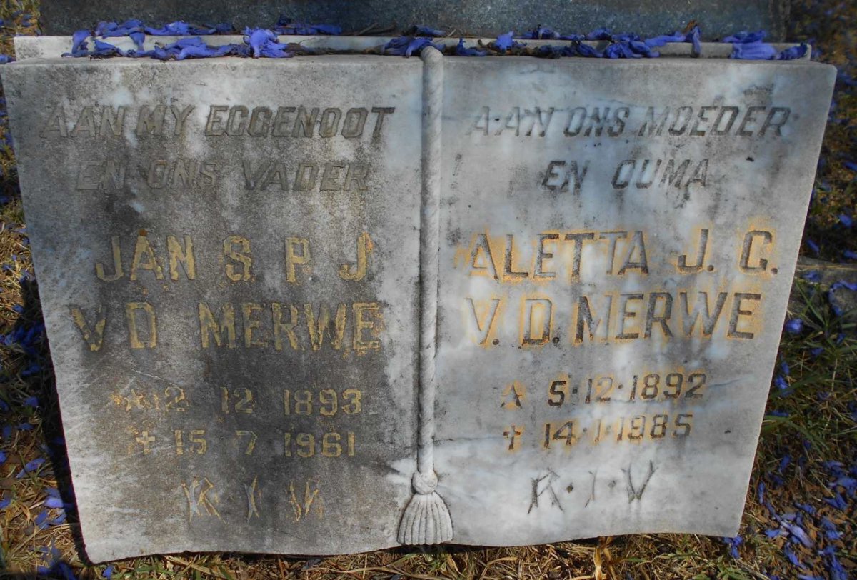 MERWE Jan S.P.J., v.d. 1893-1961 &amp; Aletta J.C. 1892-1985