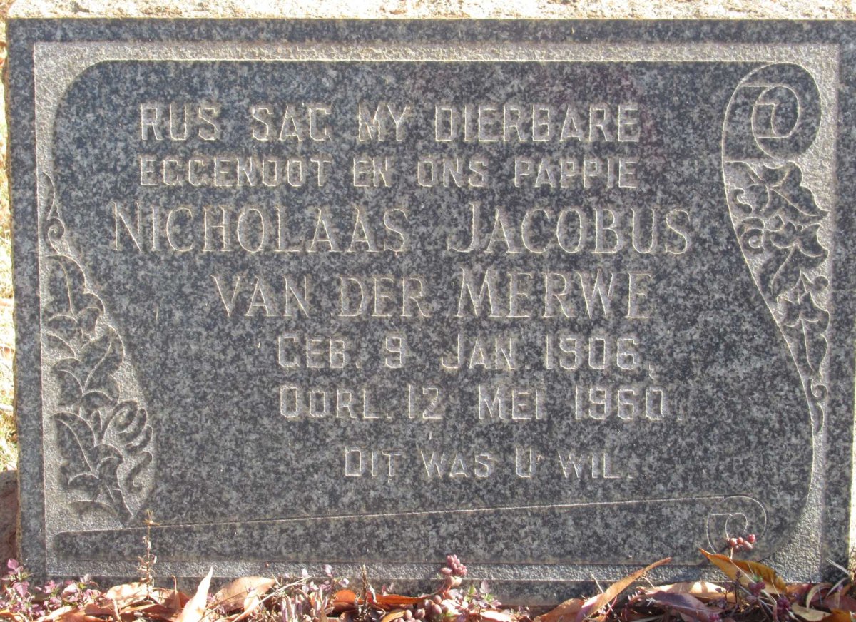 MERWE Nicholaas Jacobus, van der 1906-1960