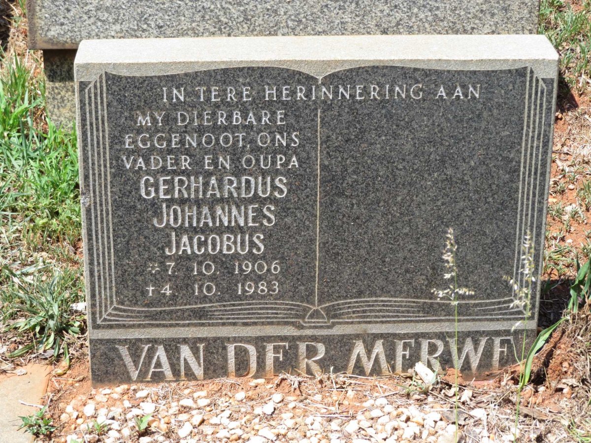 MERWE Gerhardus Johannes Jacobus, van der 1906-1983