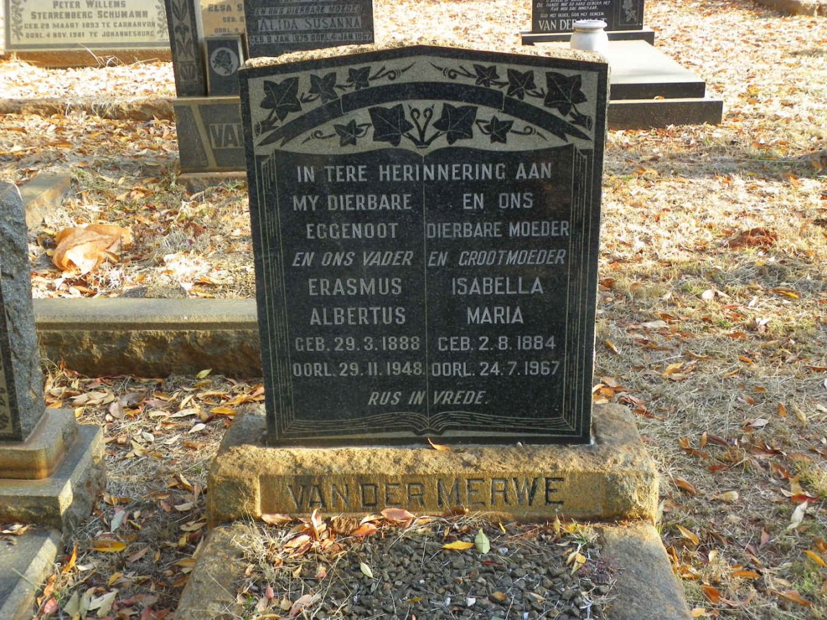 MERWE Erasmus Albertus, van der 1888-1948 &amp; Isabella Maria 1884-1967