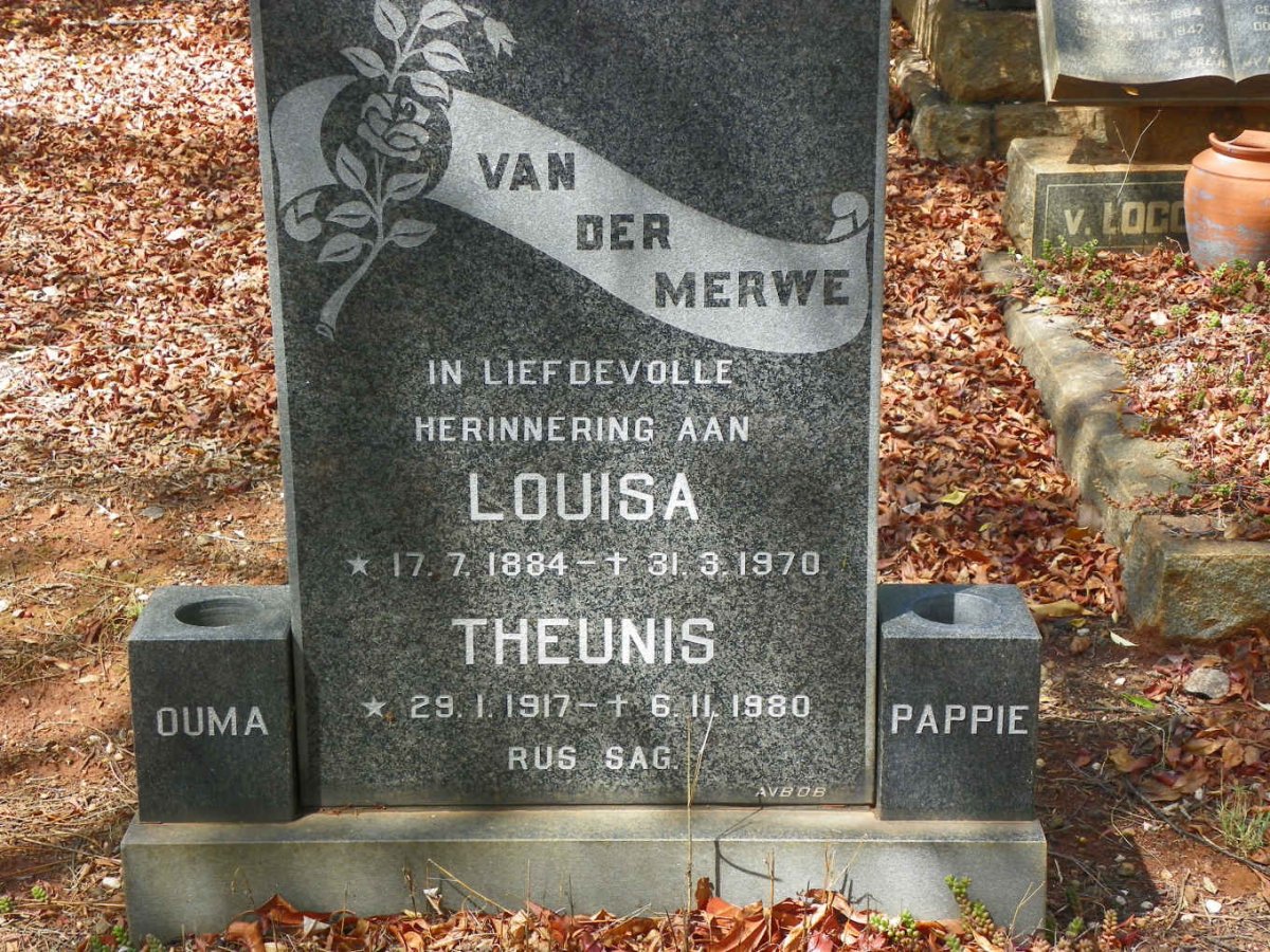 MERWE Louisa, van der 1884-1970 :: VAN DER MERWE Theunis 1917-1980