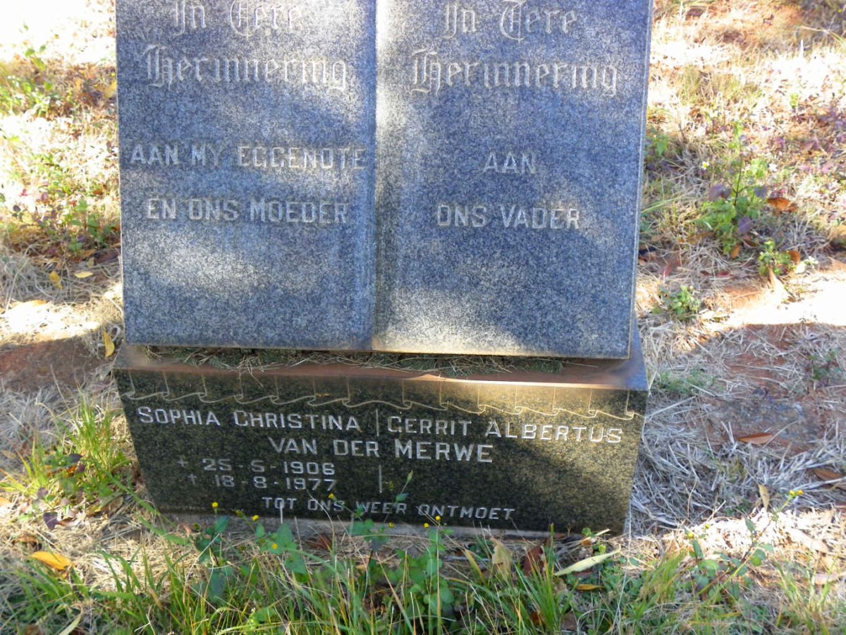 MERWE Gerrit Albertus, van der &amp; Sophia Christina 1906-1977