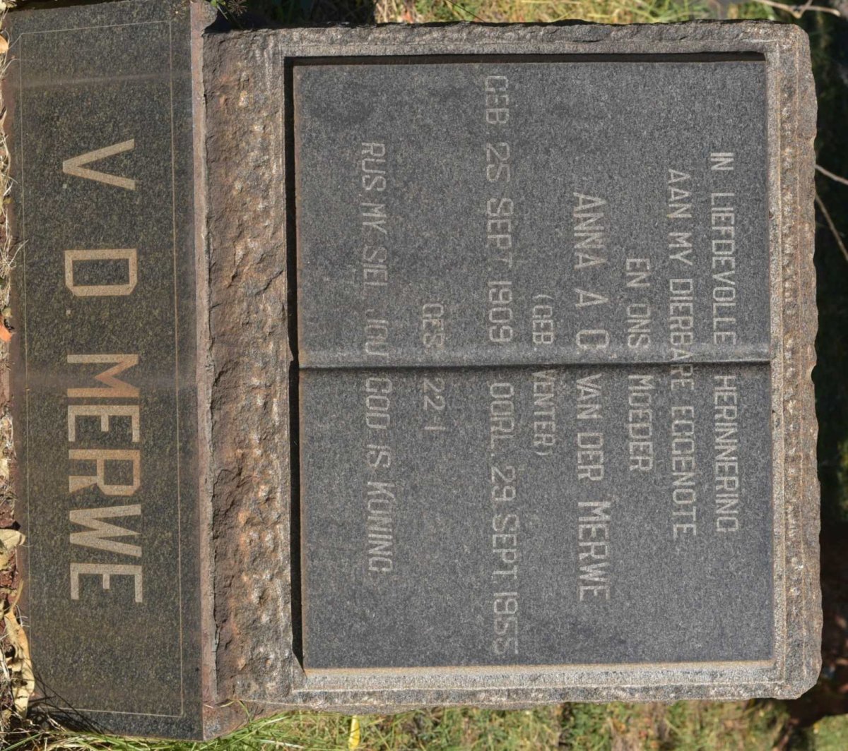 MERWE Anna A.C., van der nee VENTER 1909-1955