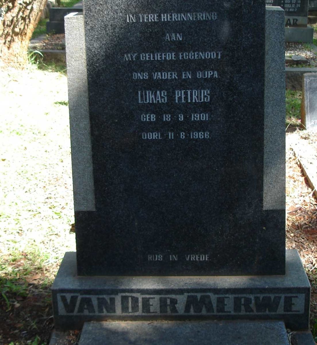 MERWE Lukas Petrus, van der 1901-1966
