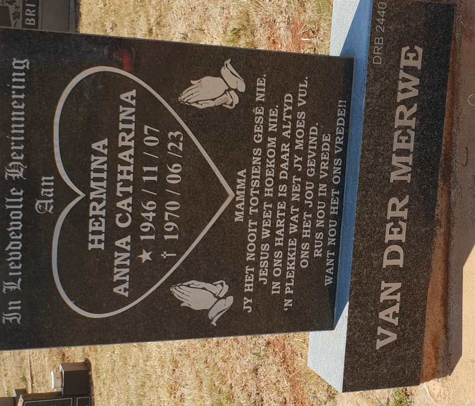 MERWE Hermina Anna Catharina, van der 1946-1970