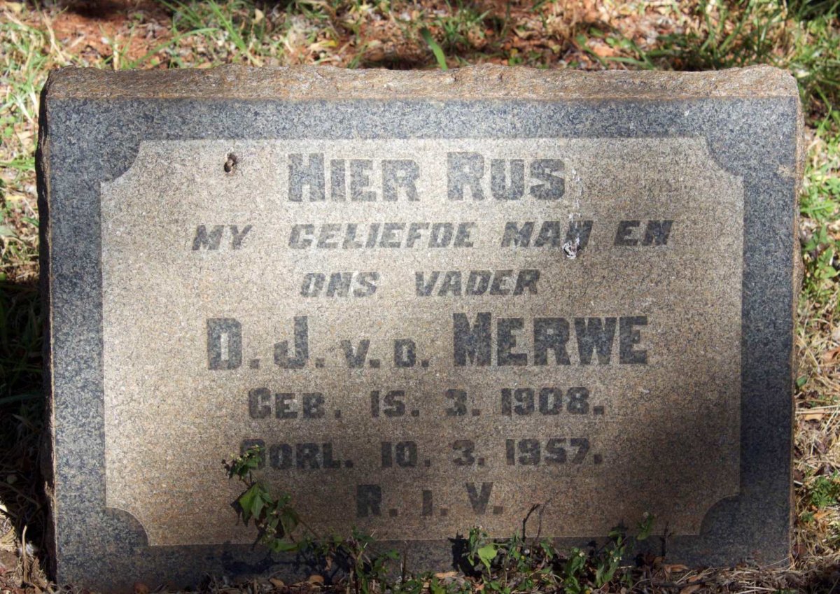 MERWE D.J., v.d. 1908-1957
