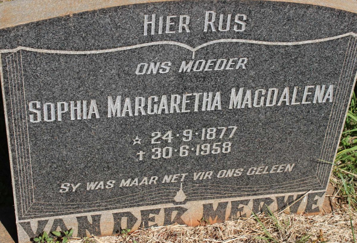 MERWE Sophia Margaretha Magdalena, van der 1877-1958