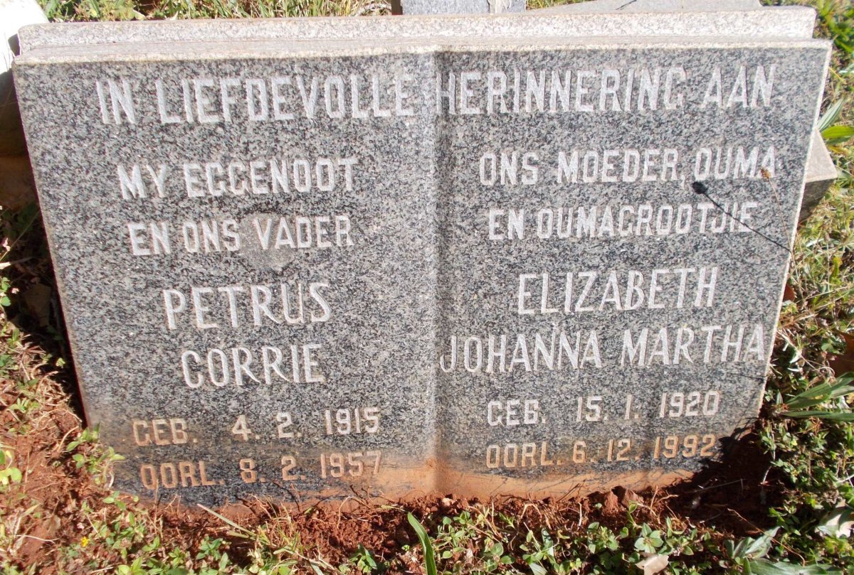 MERWE Petrus Corrie, van der 1915-1957 &amp; Elizabeth Johanna Martha 1920-1992