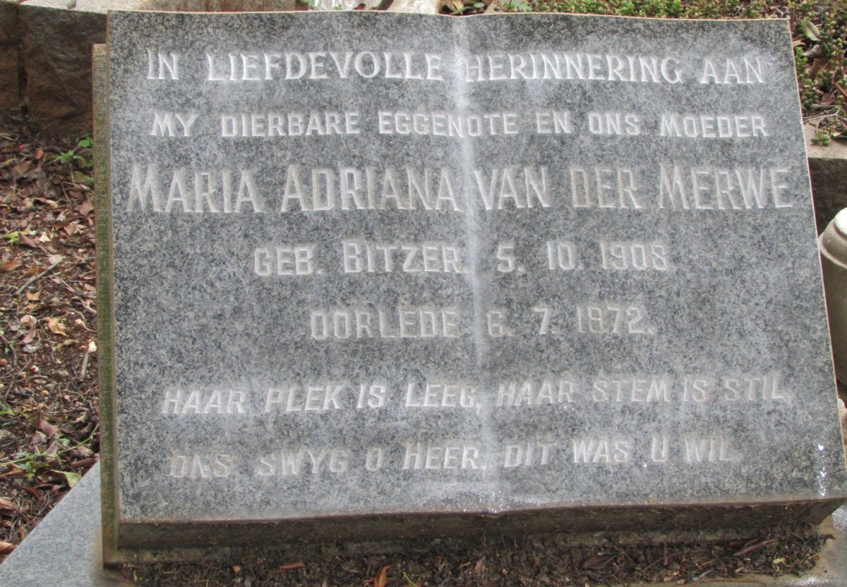 MERWE Maria Adriana, van der nee BITZER 1908-1972