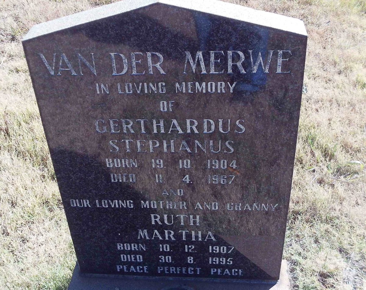 MERWE Gerhardus Stephanus, van der 1904-1967 &amp; Ruth Martha 1907-1995