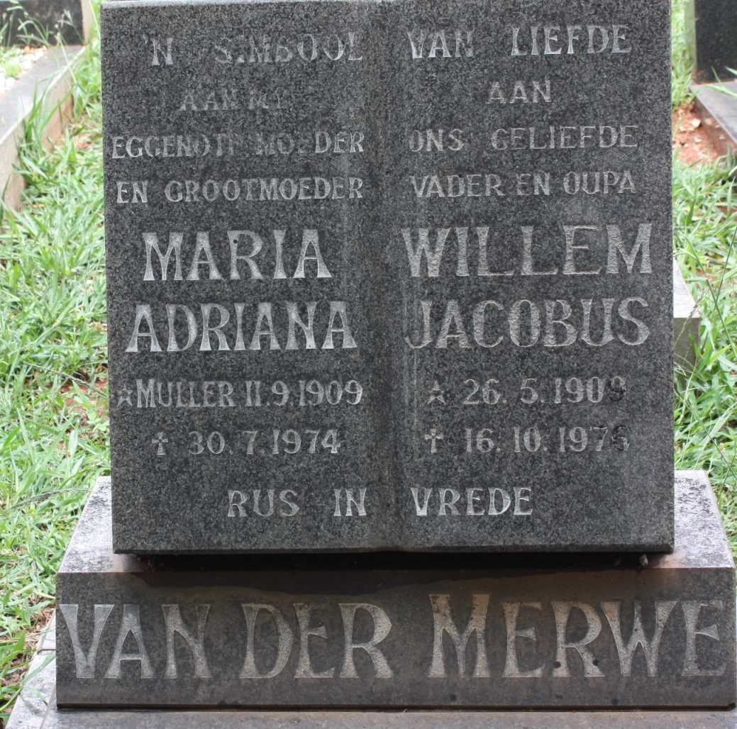 MERWE Willem Jacobus, van der 1909-1976 &amp; Maria Adriana MULLER 1909-1974