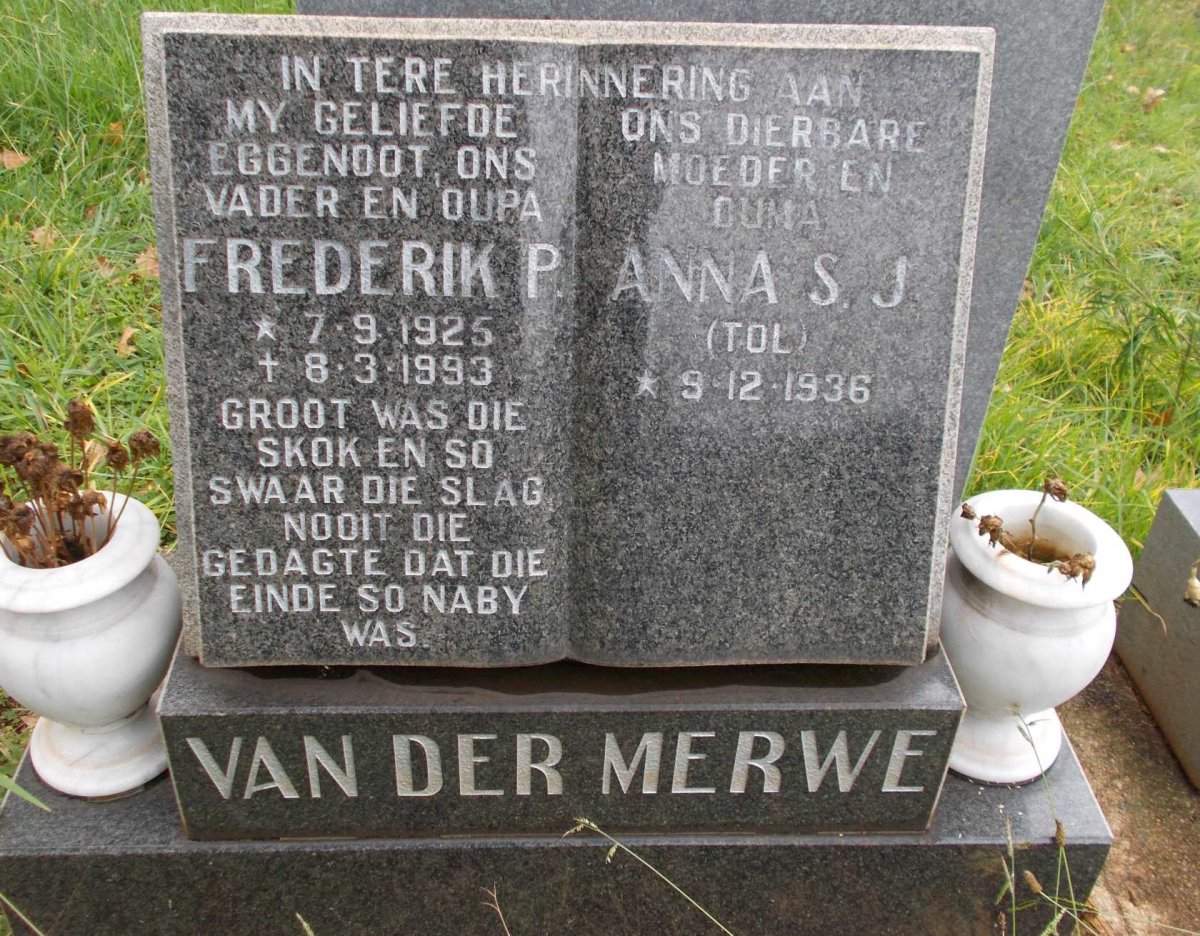 MERWE Frederik P., van der 1925-1993 &amp; Anna S.J. 1936-