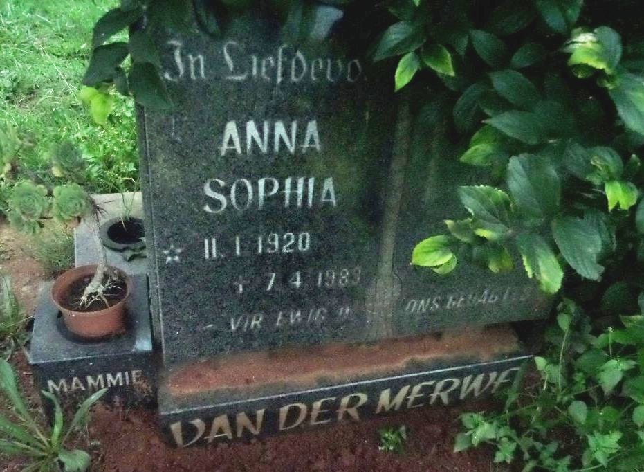 MERWE Anna Sophia, van der 1920-1983