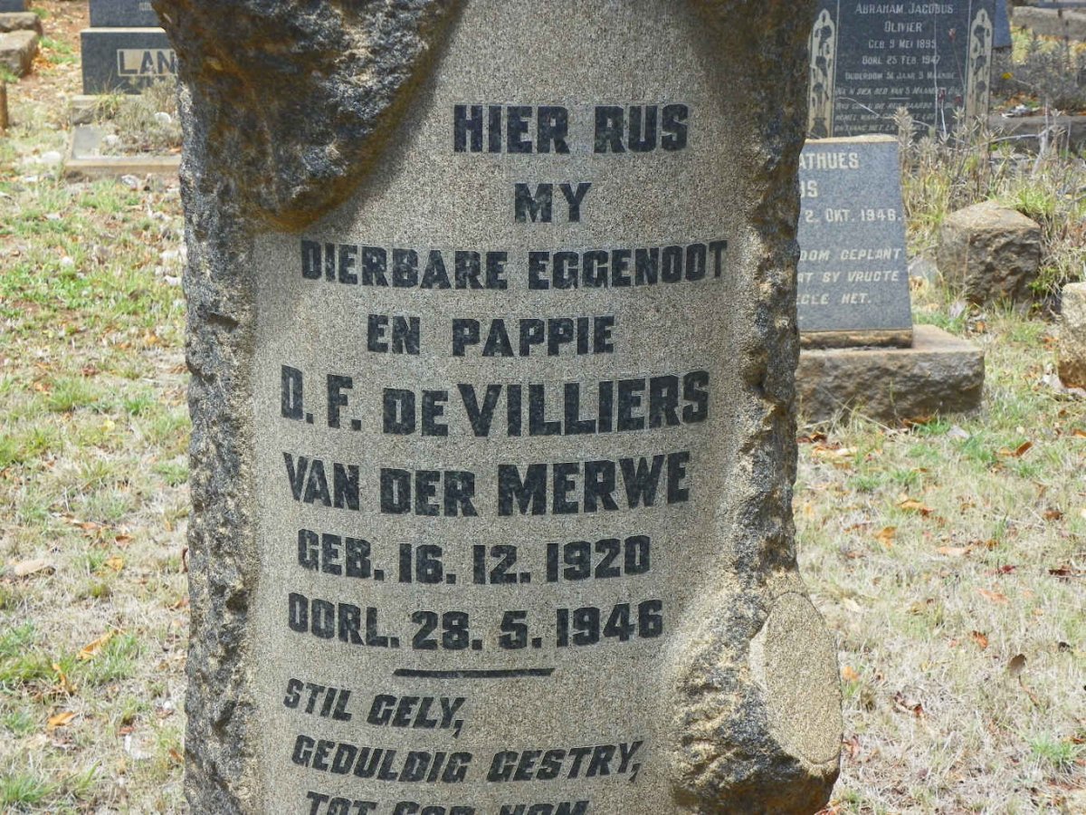 MERWE D.F. de Villiers, van der 1920-1946